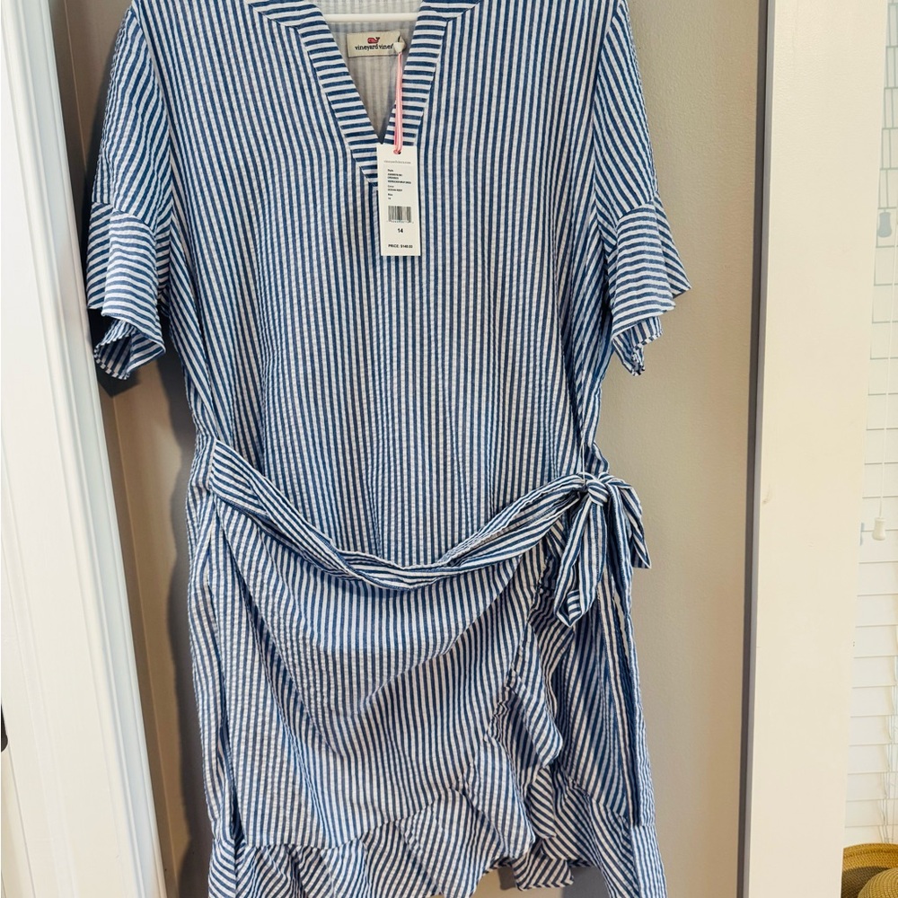NWT Vineyard Vines Ocean Reef Seersucker Dress, Size 14